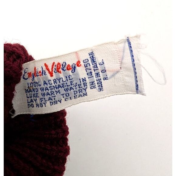 Vtg English Village Ladies Acrylic Knit Driving Gloves Gray Burgundy M/L Sears - Picture 3 of 8